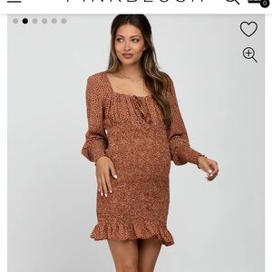 PinkBlush Rust Leaf Print Smocked Maternity Dress